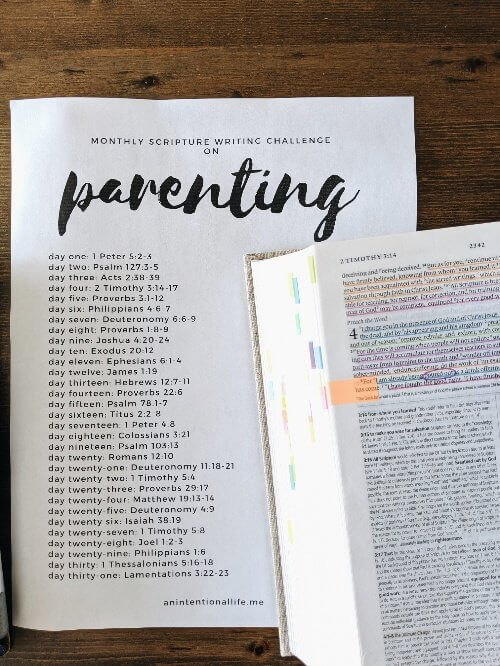 Monthly Scripture Writing Challenge - Parenting: Bible verses and passages on parenting