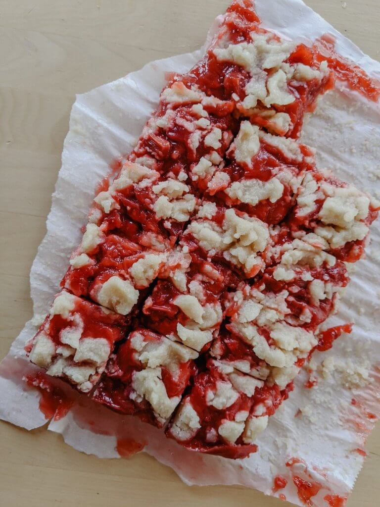 Strawberry Rhubarb Shortbread Squares - dairy free and gluten free!