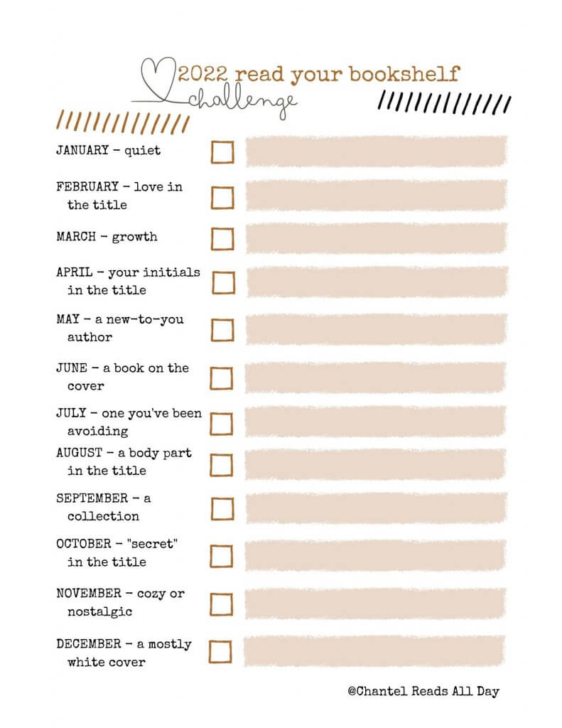 2022 Read Your Bookshelf Challenge Printable