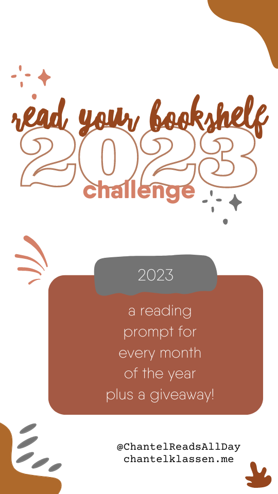 2023 Read Your Bookshelf Challenge Announcement - a reading prompt for every month of the year